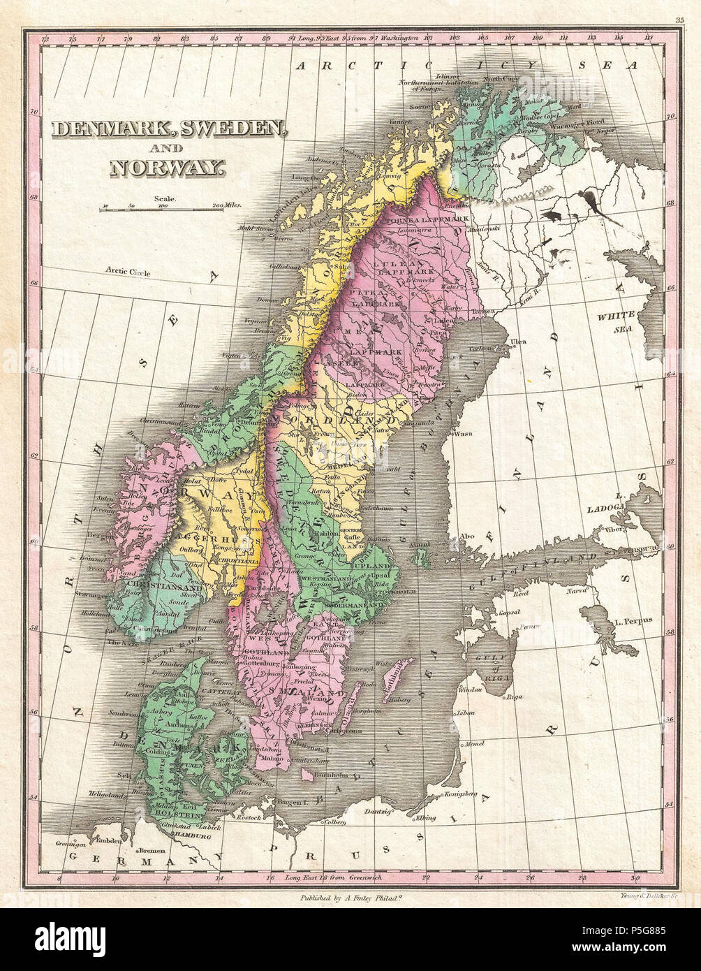 1827 Finley Map of Scandinavia, Norway, Sweden, Denmark - Geographicus - Scandinavia-finley-1827. Stock Photo