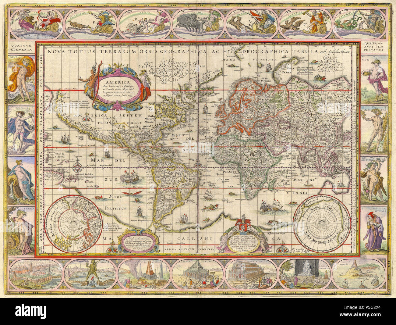 N/A. English: The World map created by Willem Blaeu :  ,    . 1635. Willem Blaeu 34 20101208105459!Willem Blaeu - Nova totius terrarum orbis geographica ac hydrographica tabula Stock Photo
