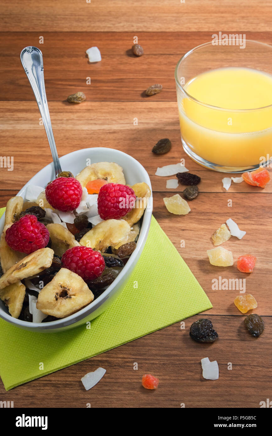 Dehydrated fruits with raspberries Stock Photo