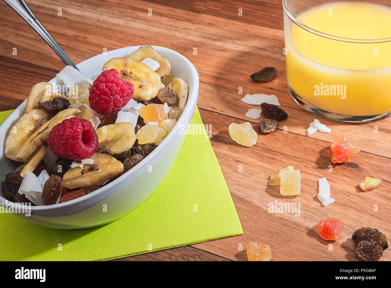 Dehydrated fruits with raspberries Stock Photo