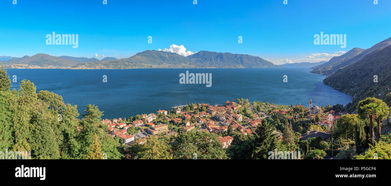 Scenic view over the Lago Maggiore lake and the fishing village Cannero Riviera Stock Photo