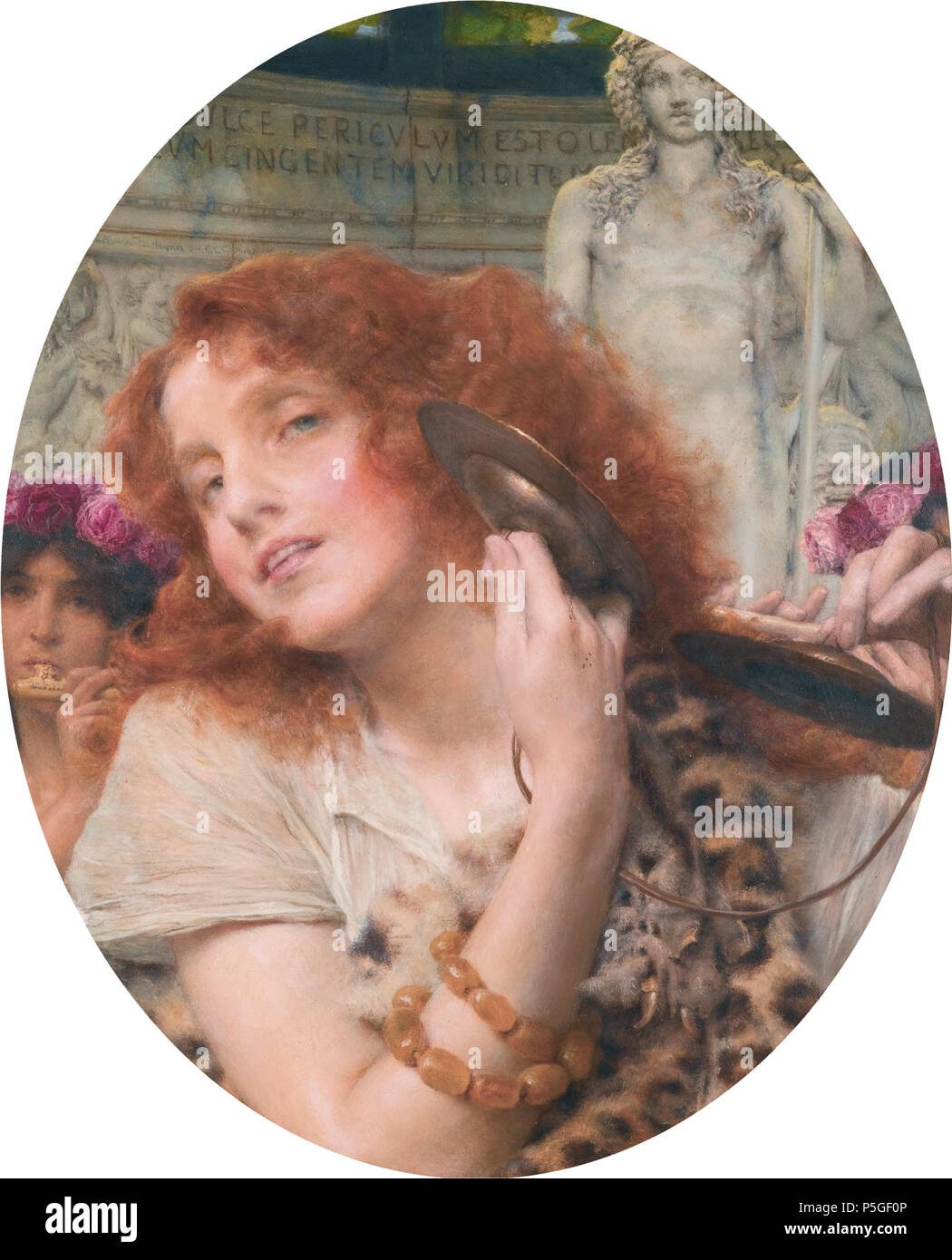 N/A.  English: Bacchante oil on panel 42 x 33.5 cm signed t.l.: L. Alma-Tadema Op. CCCLXXXIV ca. 1907  . circa 1907. N/A 160 Bacchante, by Lawrence Alma Tadema Stock Photo