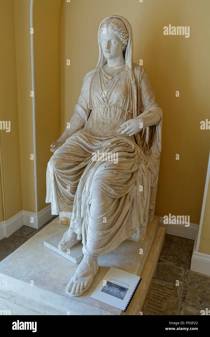 N/A. English: Sculpture at Bowood House - Wiltshire, England. 26 May 2016, 08:34:02. Daderot 368 Colossal Figure of a Seated Woman, Roman, 2nd century AD, with 18th century restorations - Bowood House - Wiltshire, England - DSC00698 Stock Photo