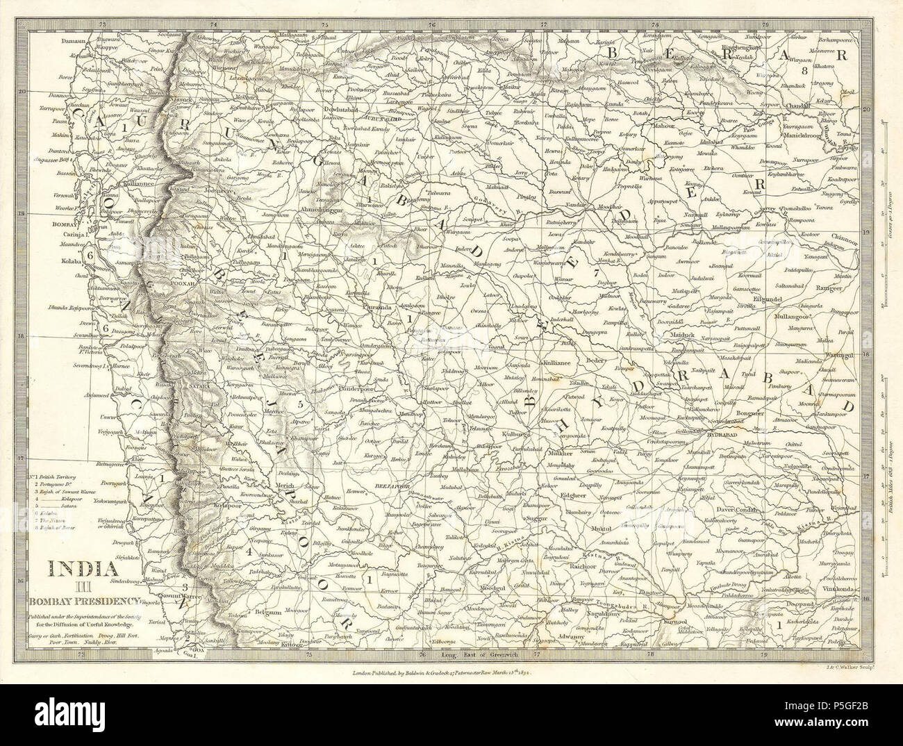 1834 S.D.U.K. Map of Bombay Presidency and Goa, India - Geographicus - IndiaIII-sduk-1834. Stock Photo