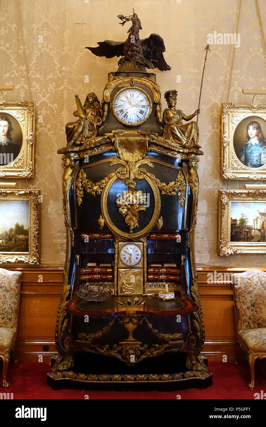 371 Combined fall-front desk, cabinet, and clock, by René Dubois and Jean Goyer, France, c. 1770 - Waddesdon Manor - Buckinghamshire, England - DSC07702 Stock Photo