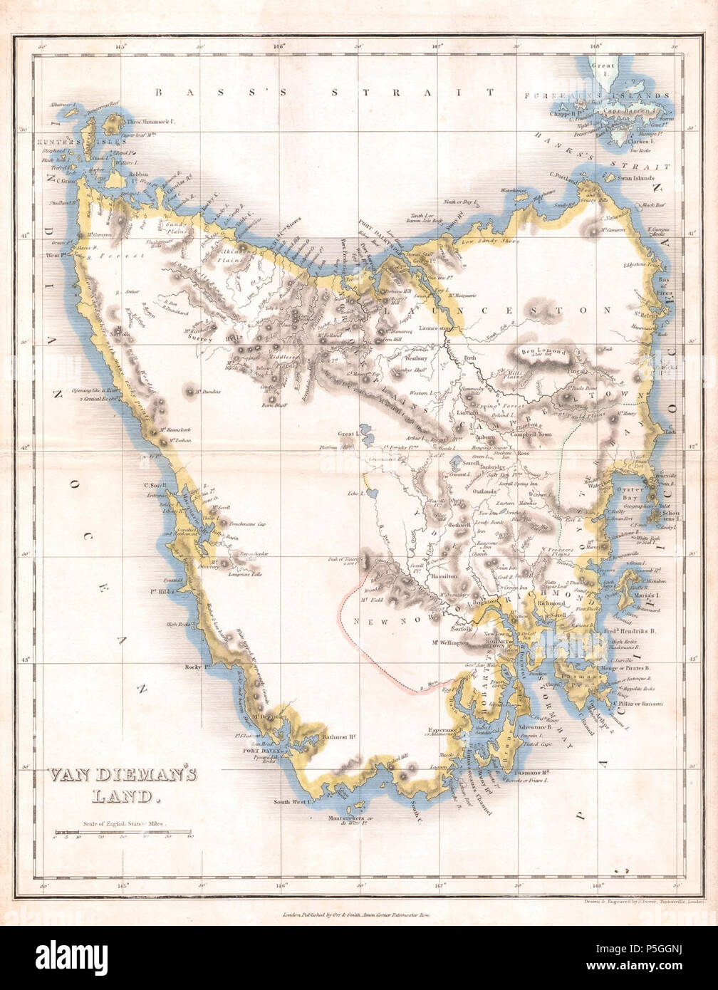 1837 Dower Map of Van Dieman's Land or Tasmania - Geographicus - Tazmania-dower-1837. Stock Photo