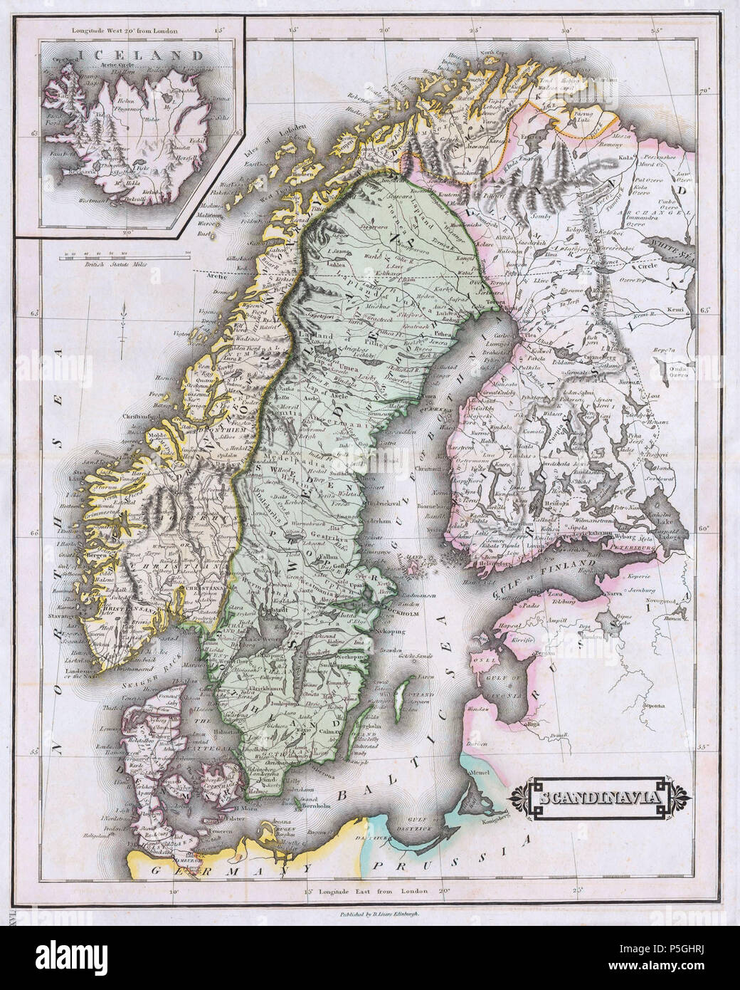 1840 Lizars Map of Scandinavia ( Norway, Sweden, Finland, Denmark, Iceland ) - Geographicus - Scandinavia-lizar-1840. Stock Photo