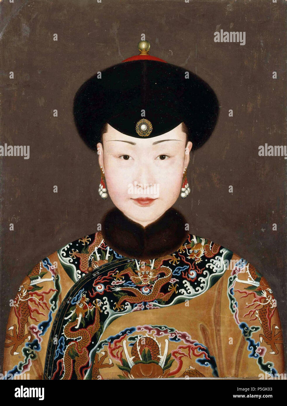 N/A. Portrait de Ulanara, la deuxième épouse de l'empereur chinois Qianlong (1736–1795), huile sur papier de Jean-Denis Attiret, vers 1750. Musée des Beaux-Art de Dole (Jura), France. circa 1750.   Jean Denis Attiret  (1702–1768)     Alternative names , ,   Description French jesuit, missionary and painter  Date of birth/death 31 July 1702 8 December 1768  Location of birth/death Dole Beijing  Work location Rome, Beijing (after 1739)  Authority control  : Q1403458 VIAF:54379303 ISNI:0000 0000 8133 4248 ULAN:500000900 LCCN:n81107960 Open Library:OL1763872A WorldCat 261 C-F Attiret La Concubine Stock Photo