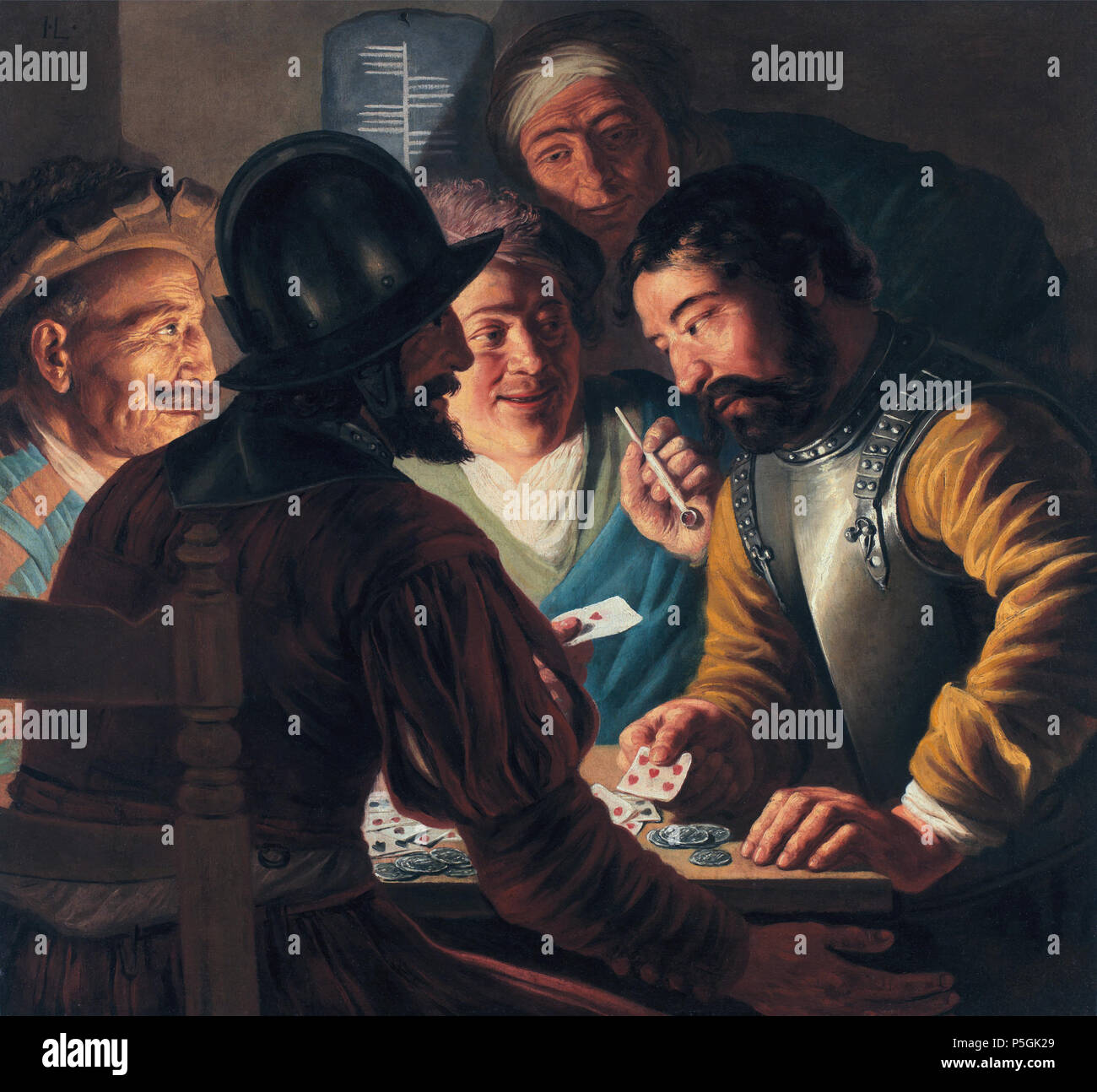 N/A. English: Card players oil on canvas 97.5 x 105.4 cm signed t.l.: I.L. circa 1625  . circa 1625.   Jan Lievens  (1607–1674)     Alternative names Jan Lievensz., Jan Livens, Jan Lyvius, Jan Lyvyus  Description Dutch painter, draughtsman and ornamental painter  Date of birth/death 24 October 1607 8 June 1674 (buried)  Location of birth/death Leiden Amsterdam  Work location Leiden (1615-1617), Amsterdam (1617-1621), Leiden (1629-1631), London (1632-1634), Antwerp (1635-1644), Leiden (1629), Amsterdam (1644-1669), The Hague (1654-1658, 1670-1671), Leiden (1671-1672), Amsterdam (1672-1674)  Aut Stock Photo