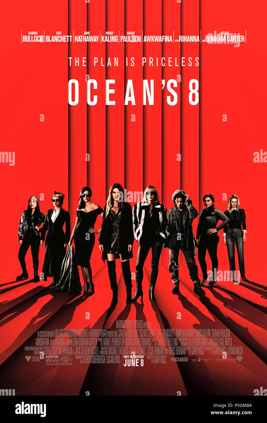 Ocean's Eight (2018) directed by Gary Ross and starring Sandra Bullock, Cate Blanchett, Anne Hathaway and Helena Bonham Carter. An all female crew attempts the diamond heist of the century. Stock Photo