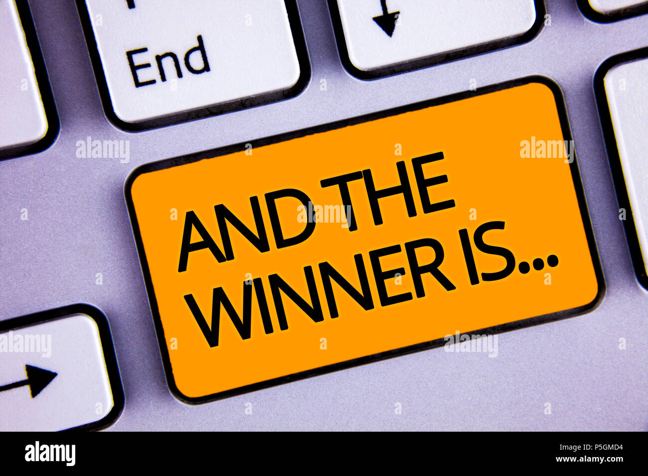 Winner Upper Key Word writing text And The Winner Is . Business concept for Announcing ...