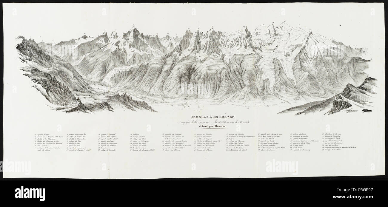 307 CH-NB - Panorama du Bréven, ou esquisse de la chaine du Mont-Blanc vue de cette sommité; - Collection Gugelmann - GS-GUGE-13-120 Stock Photo