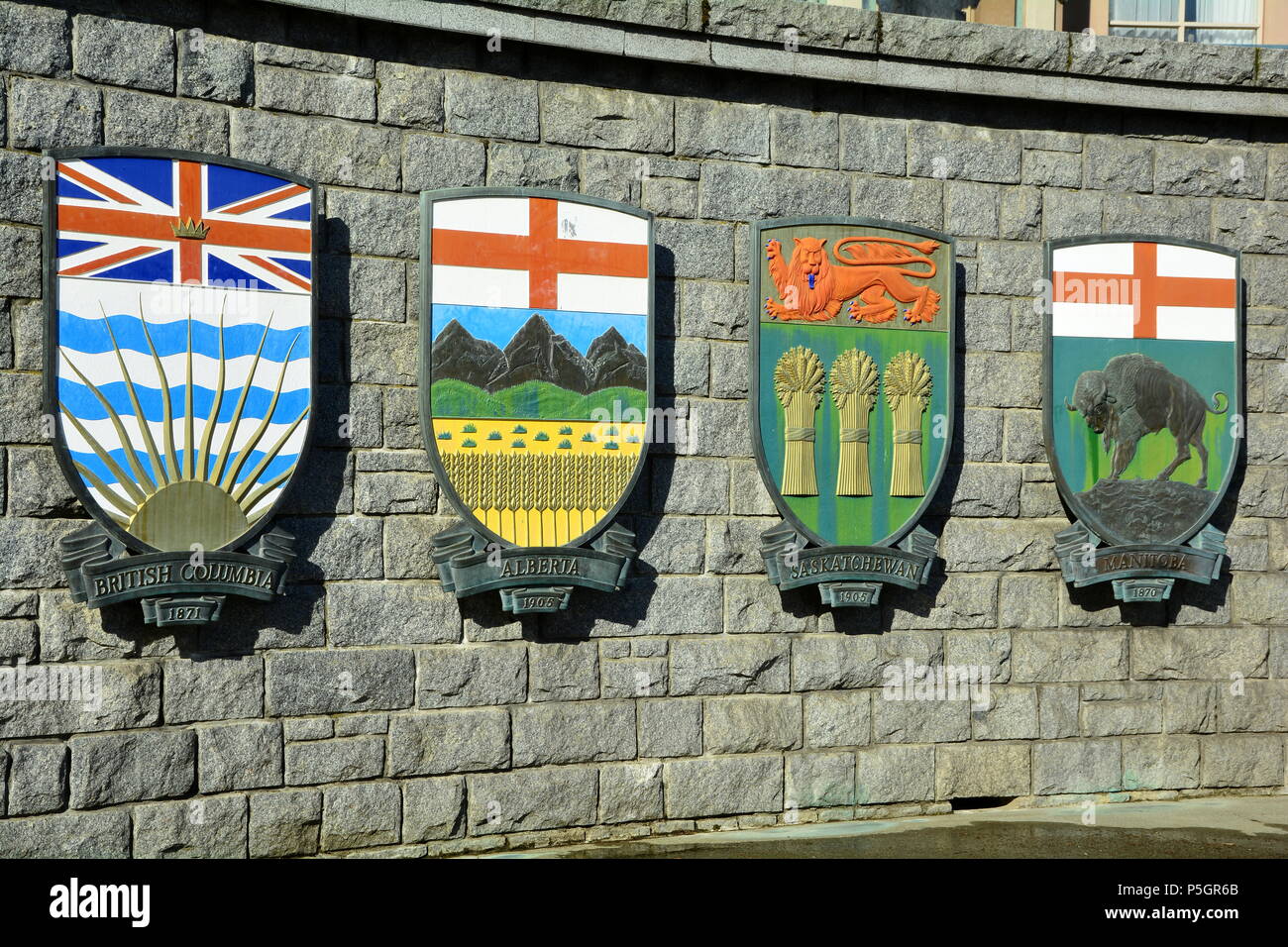 Canadian Provincial coats of arms for the four western provinces. Stock Photo