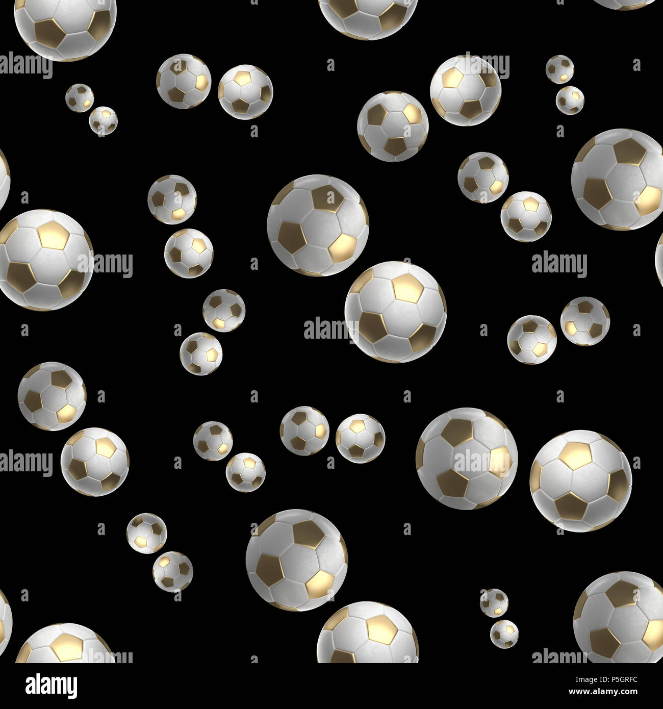golden Soccer-balls isolated on black background seamless pattern 3d ...