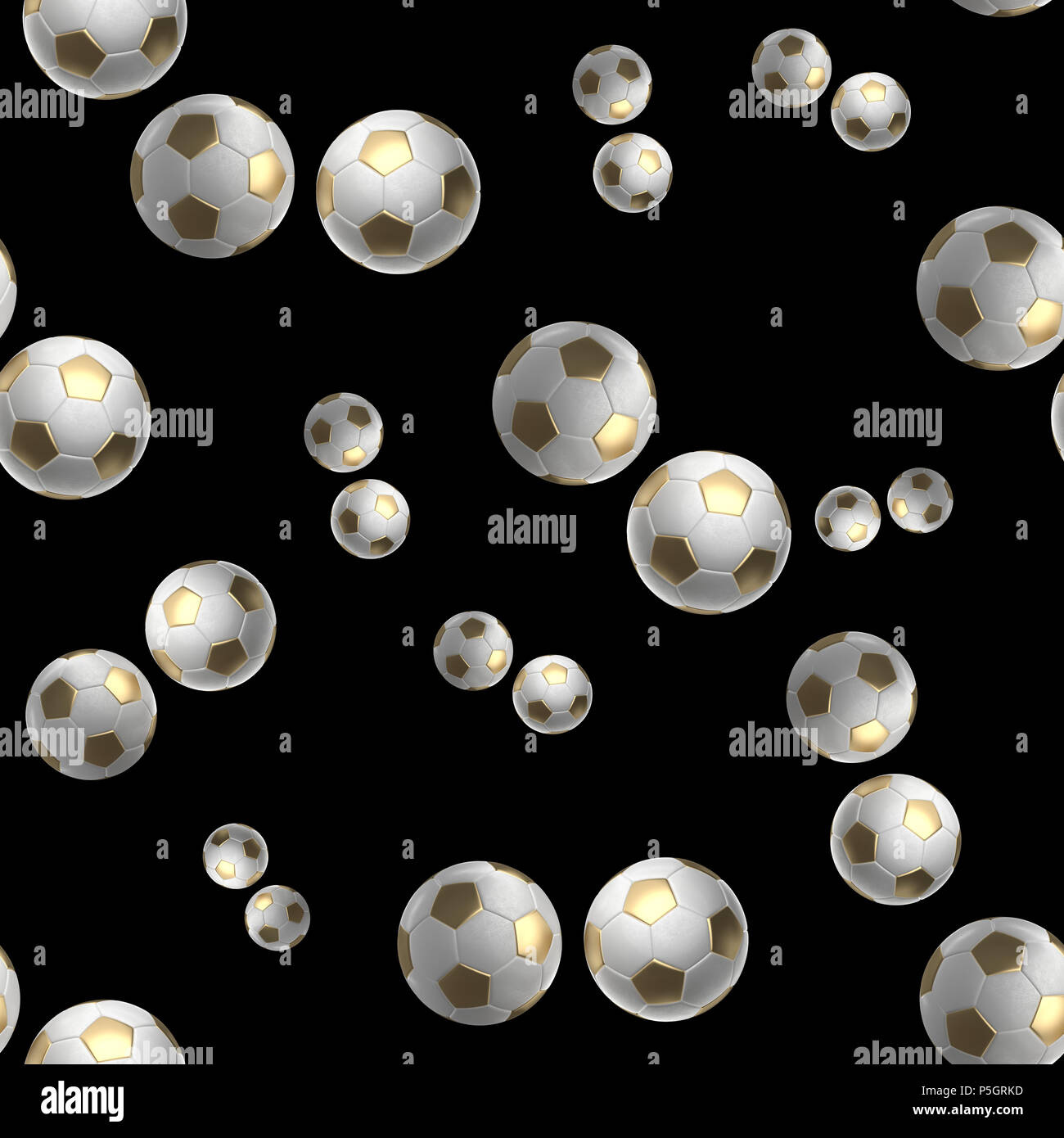 golden Soccer-balls isolated on black background seamless pattern 3d ...