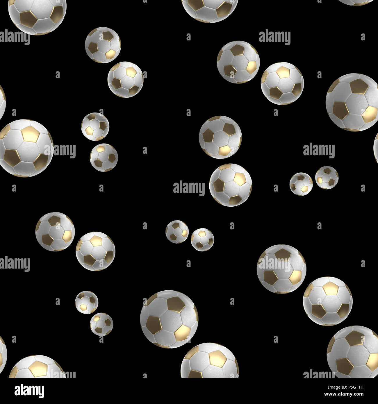 golden Soccer-balls isolated on black background seamless pattern 3d ...