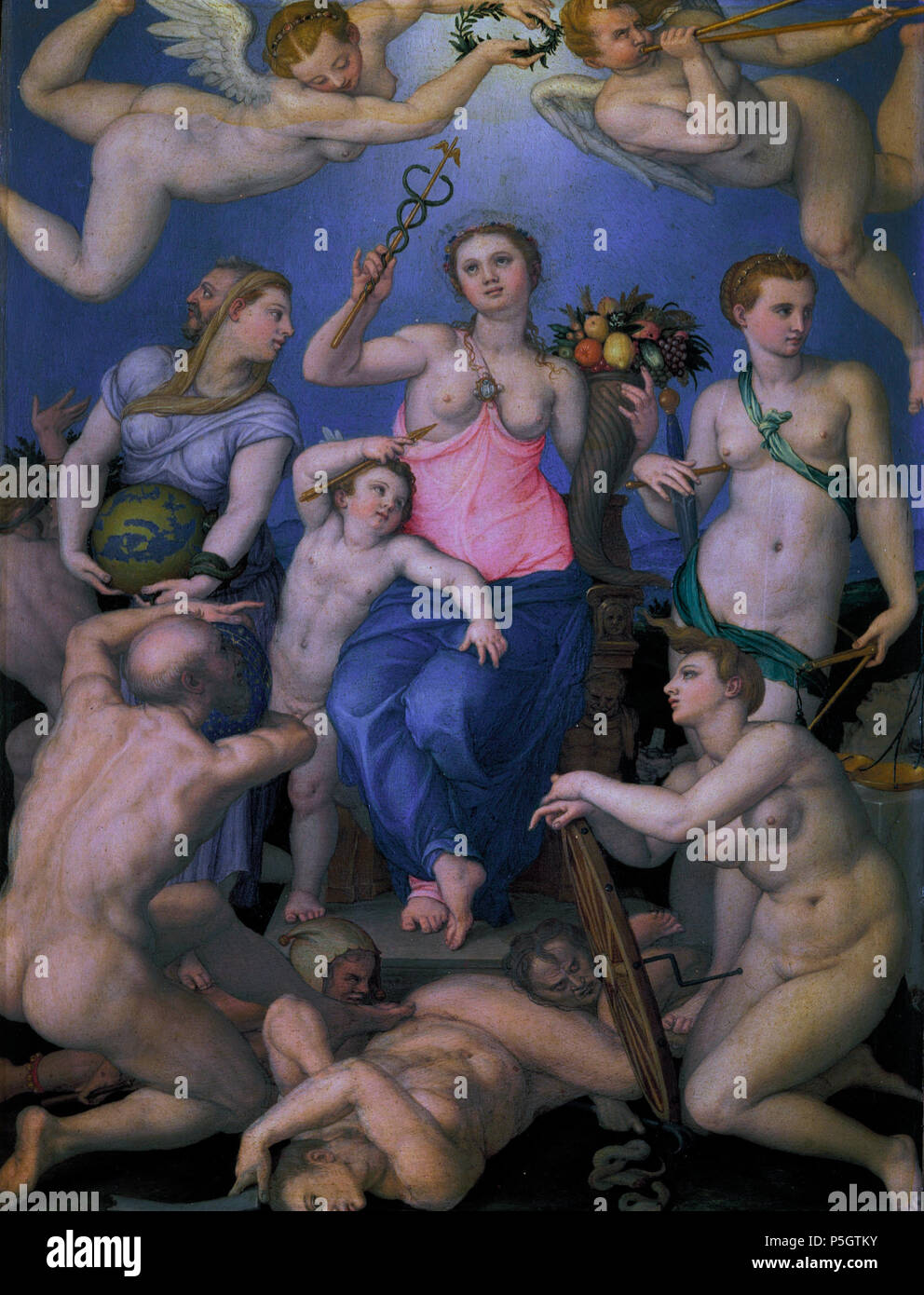 N/A.  English: Allegory of Fortune oil on copper 40 x 30 cm 1564  . 1564. N/A 86 Allegory of Fortune, by Agnolo Bronzino Stock Photo