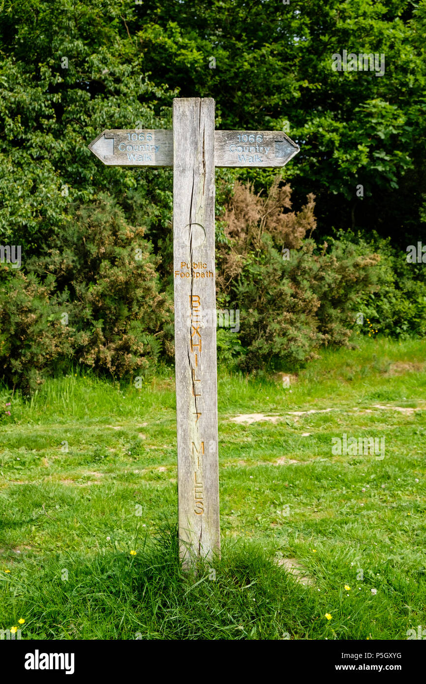 The route of the historic 1066 Country Walk near Battle in East Sussex is clearly marked Stock