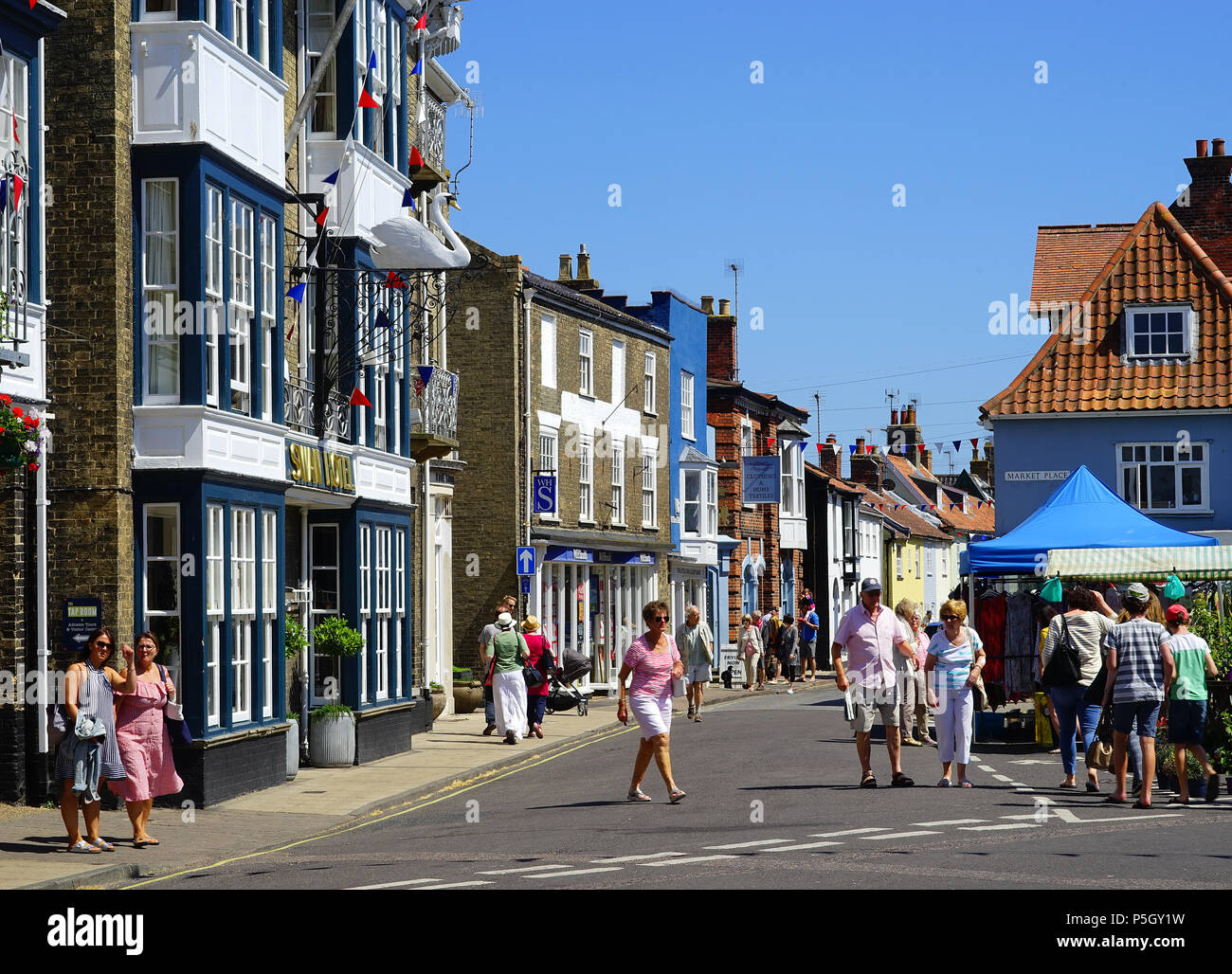 A summertime view down East Street, Southwold Stock Photo