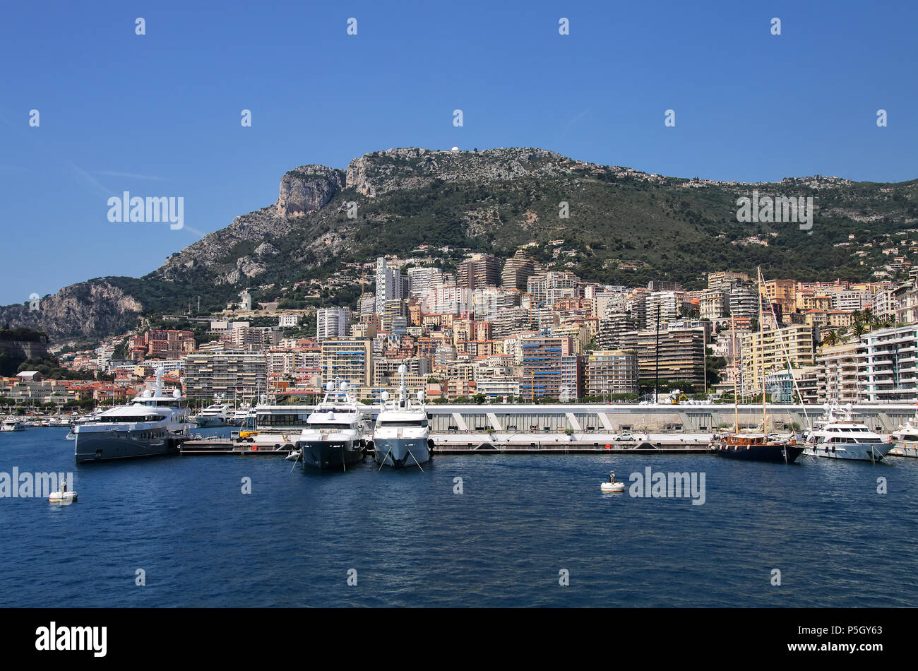 View of La Condamine ward and Port Hercules in Monaco. Port Hercules is the only deep-water port in Monaco Stock Photo