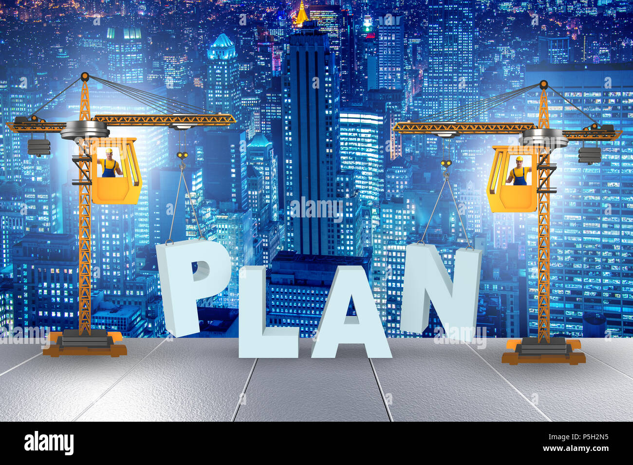 Plan and strategy concept with crane lifting letters Stock Photo Alamy