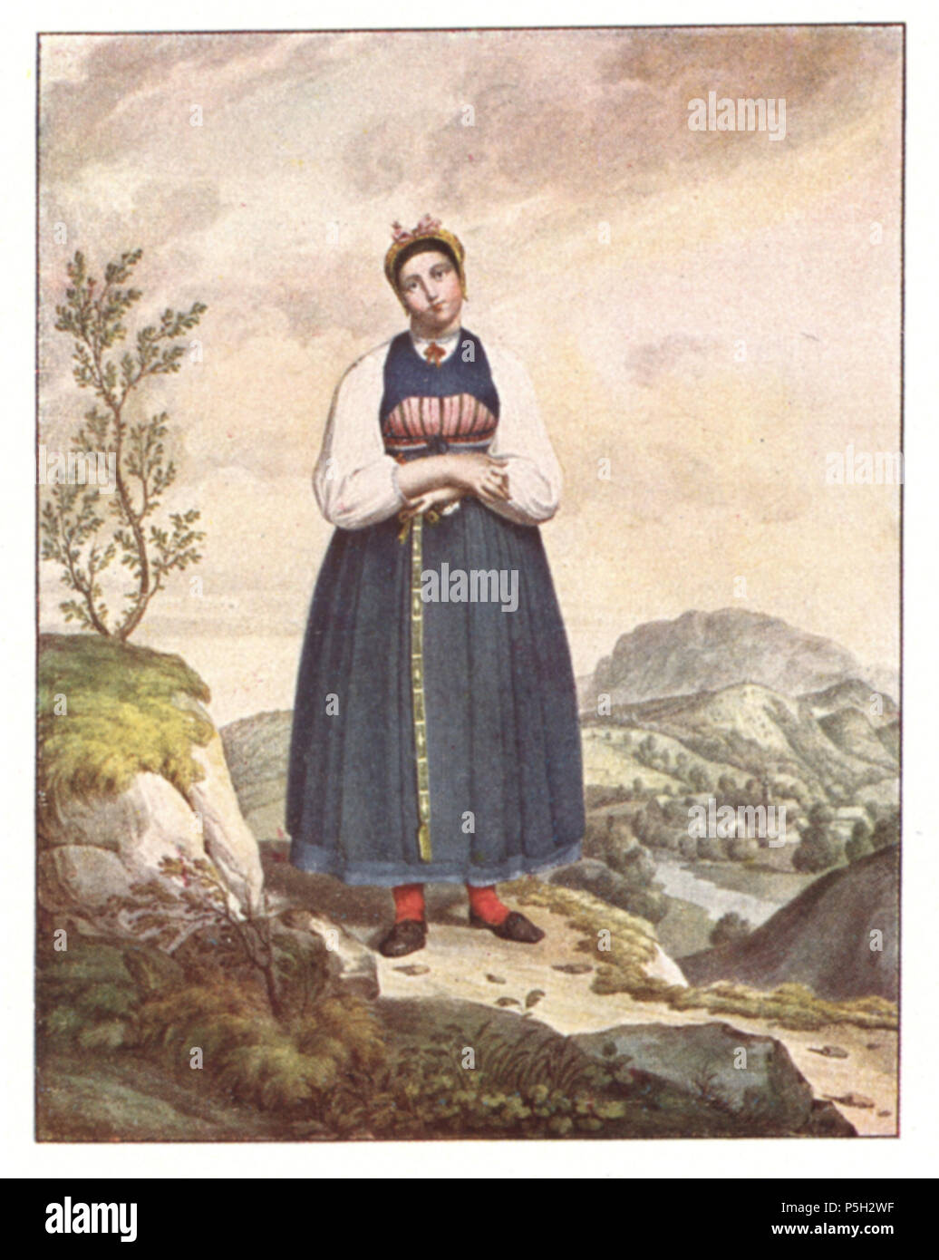 16 141 Eine Bauerns Tochter im Festgewande aus der Gegend um Oberburg, Aquarell von Karl Ruß (1811) Stock Photo