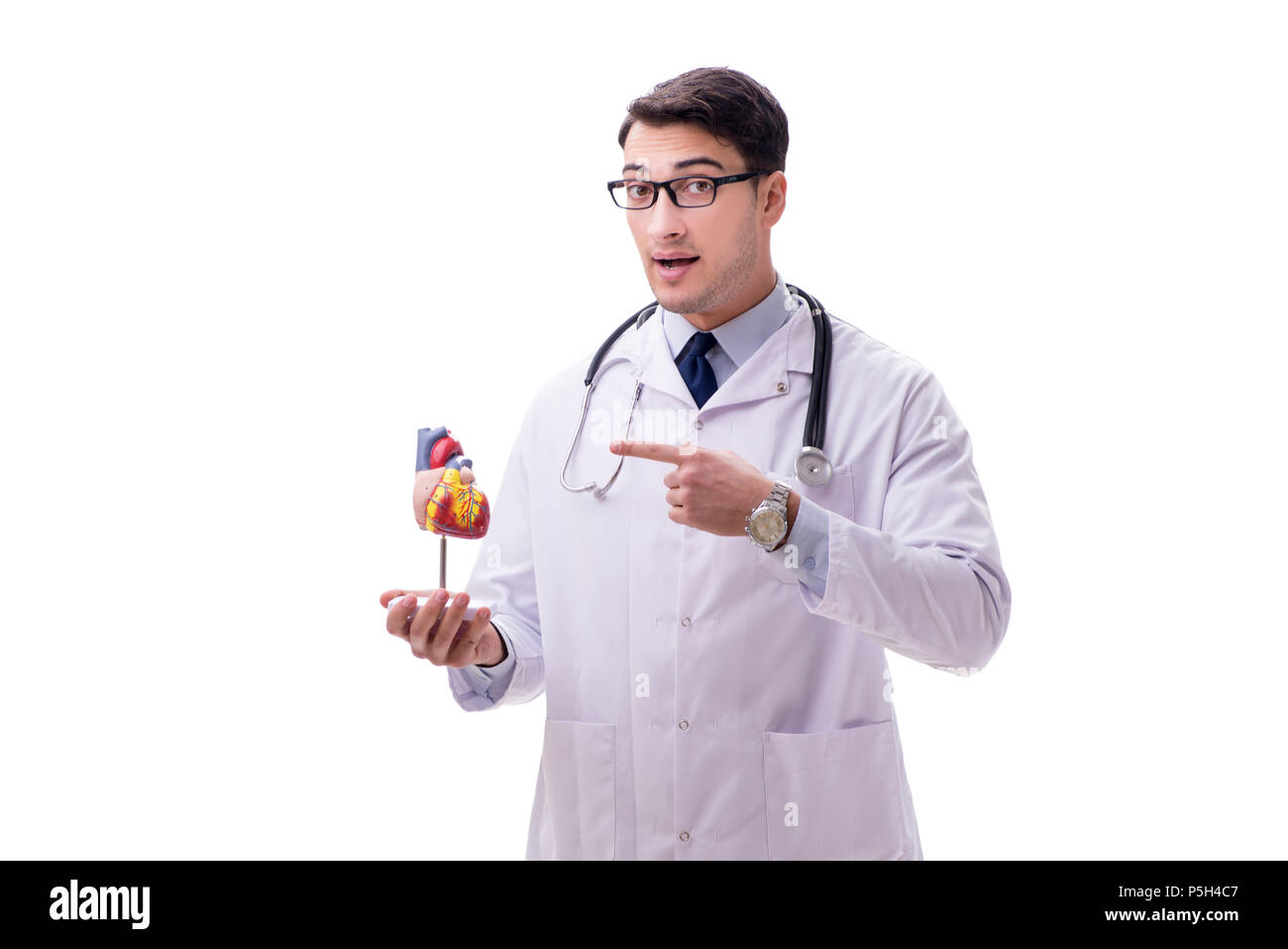 Young doctor with heart shape isolated on white Stock Photo - Alamy