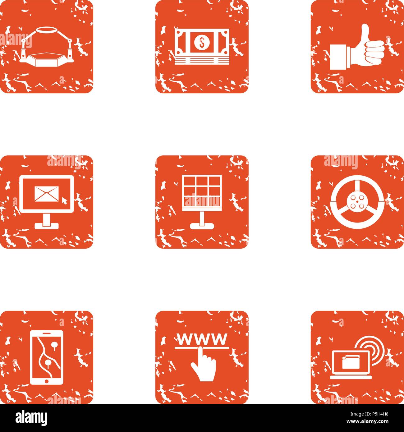 Online fun icons set, grunge style Stock Vector