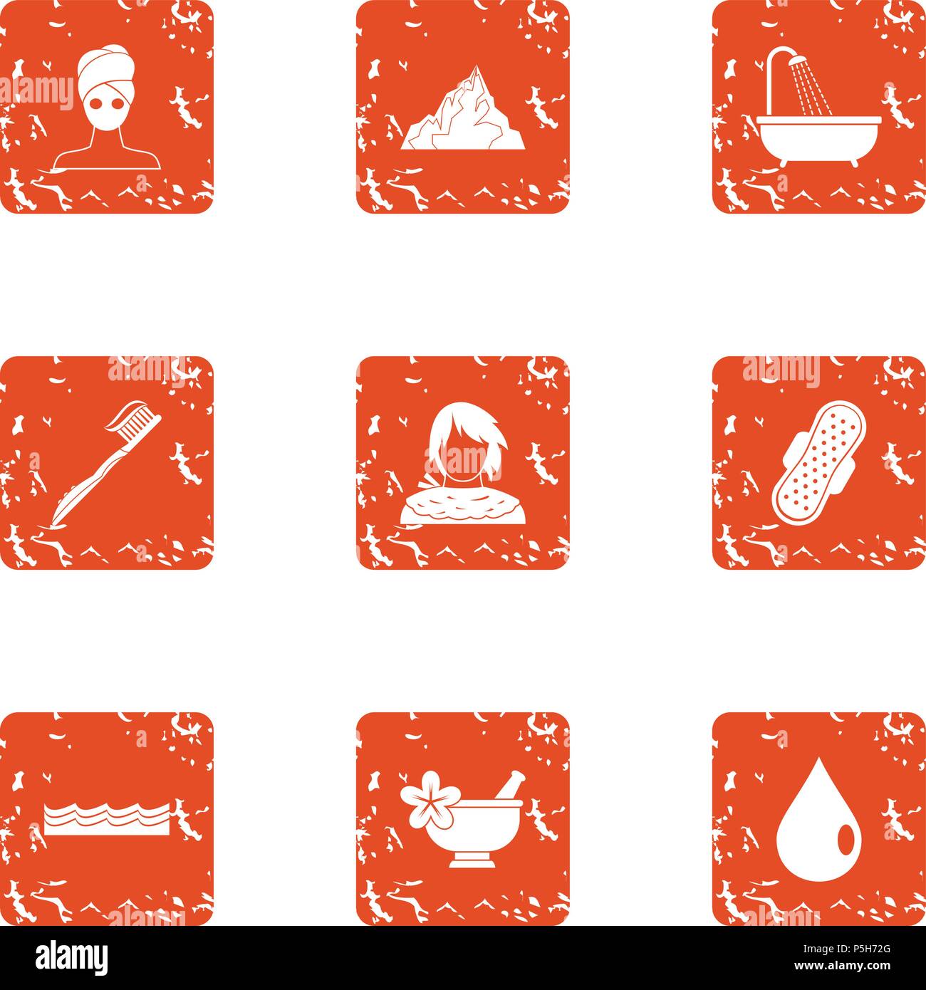 Sunscreen icons set, grunge style Stock Vector