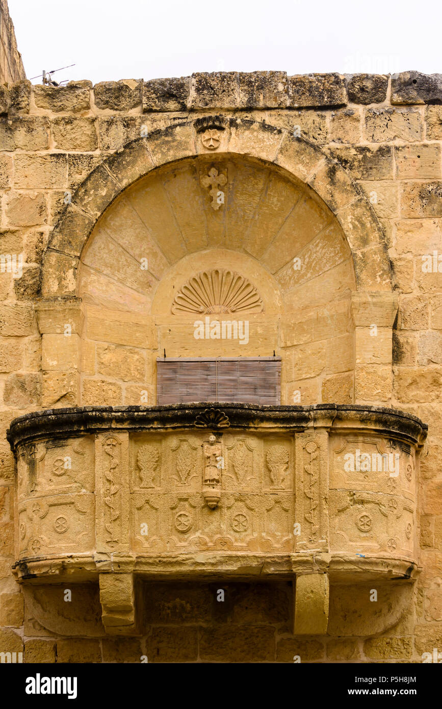 Ornate traditional stone balcony, Gasri, Gozo, Malta Stock Photo Alamy