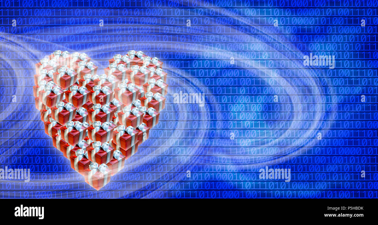 heart shaped gift box over binary code background Stock Photo - Alamy