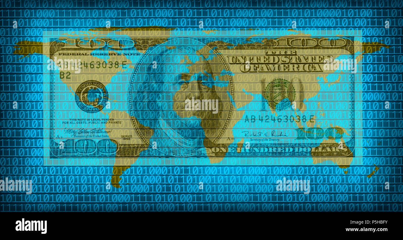 an image of flat world map on binary code background Stock Photo - Alamy