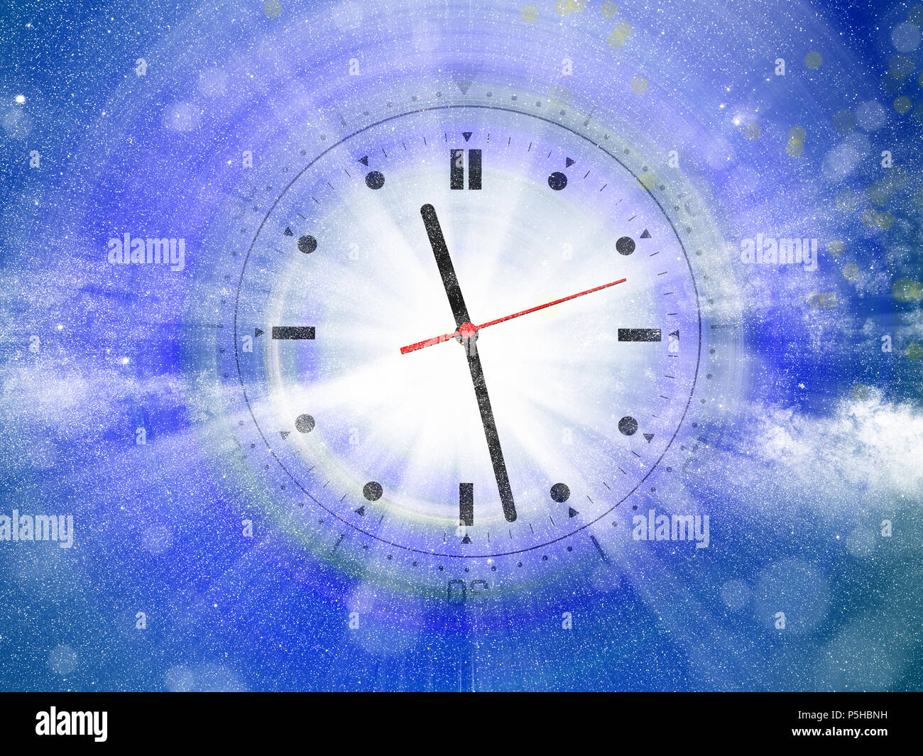 conceptual image of abstract lights and clock in space. NASA space