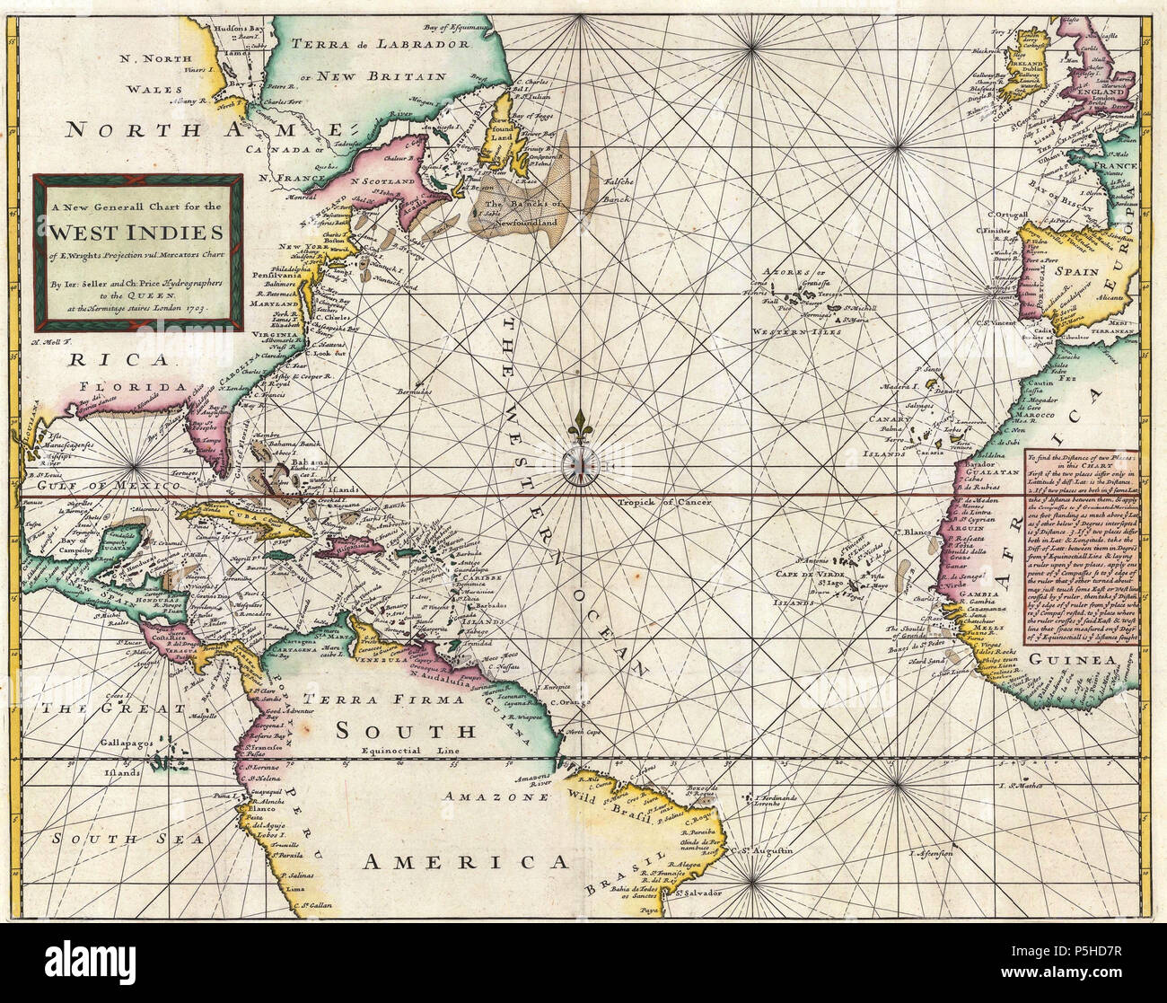 45 A New Generall Chart For The West Indies Of E Wrights Projection Vut Mercators Chart By Ier Seller And Ch Price Hydrographers To The Queen At The Hermitage Staires London 1703