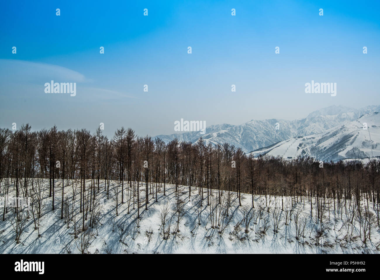 Hakuba ridge in spring. It is famous of the venue for The Nagano Winter Olympics. This area is very popular as ski resort for foreigners. Stock Photo