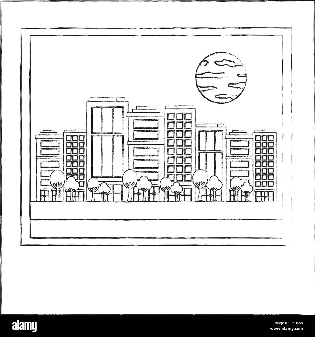 photo city in the night sky and the moon vector illustration sketch ...