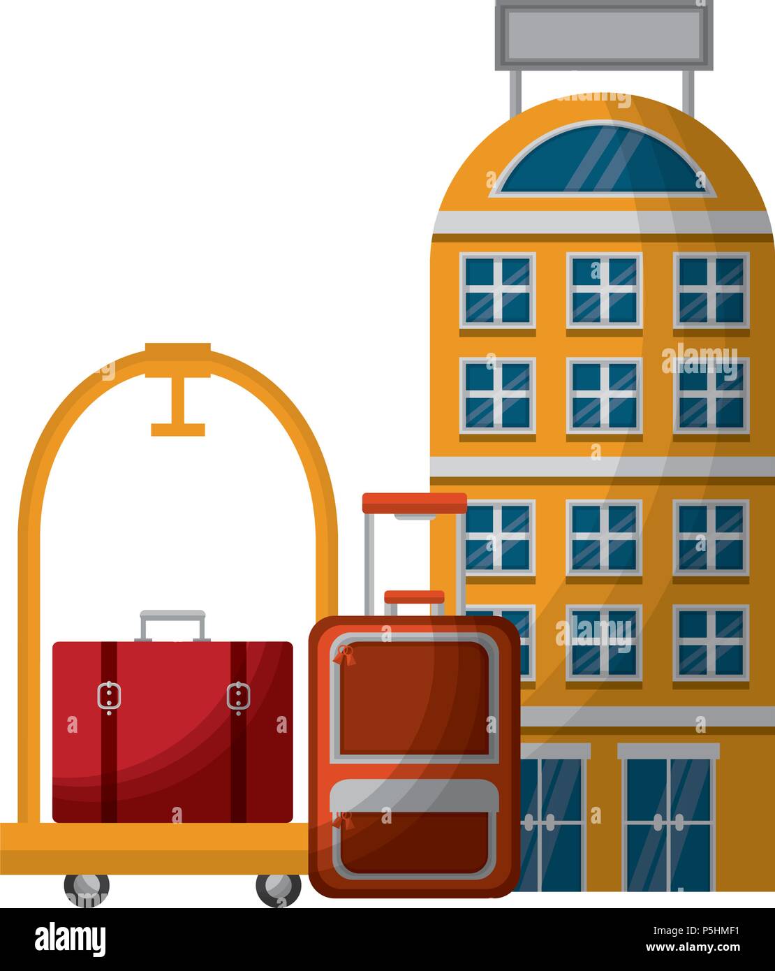 hotel with suitcases travel and cart hotel vector illustration design ...