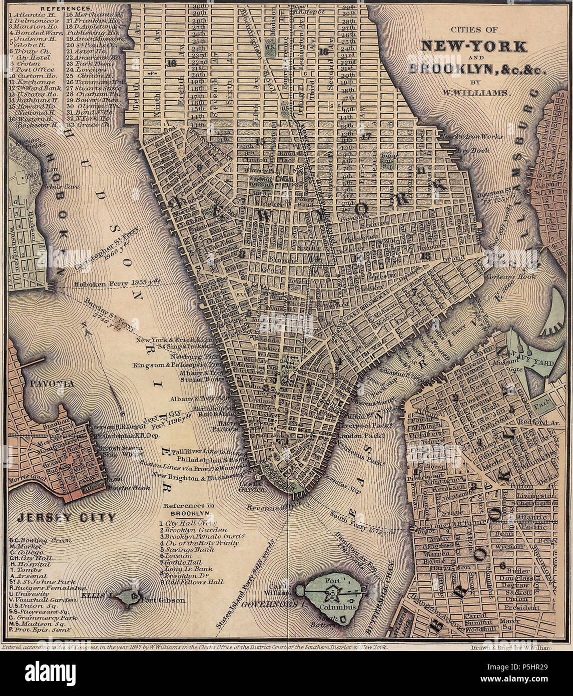 1847 Lower Manhattan map. Stock Photo