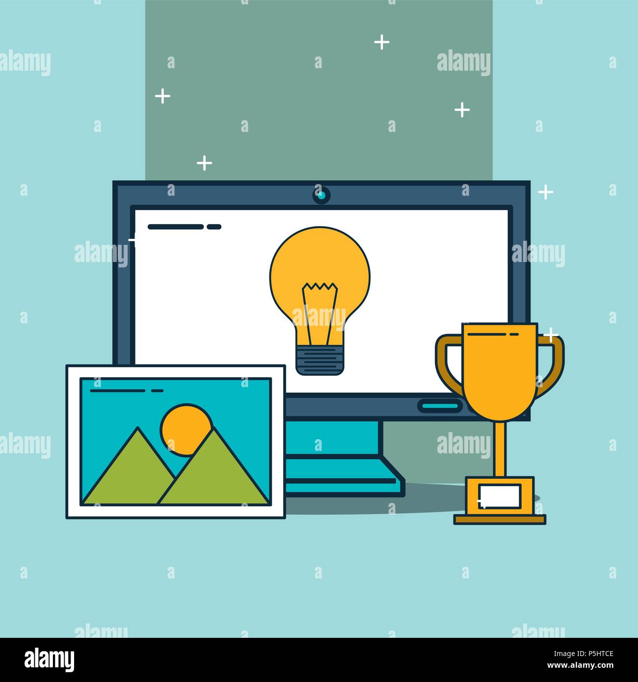 Office Computer Tryphc computer trophy creativity digital marketing vector illustration Stock ...