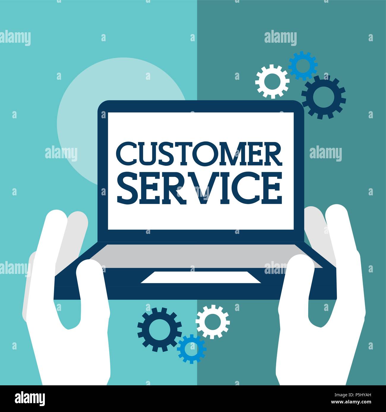 hands holding laptop digital customer service vector illustration Stock Vector
