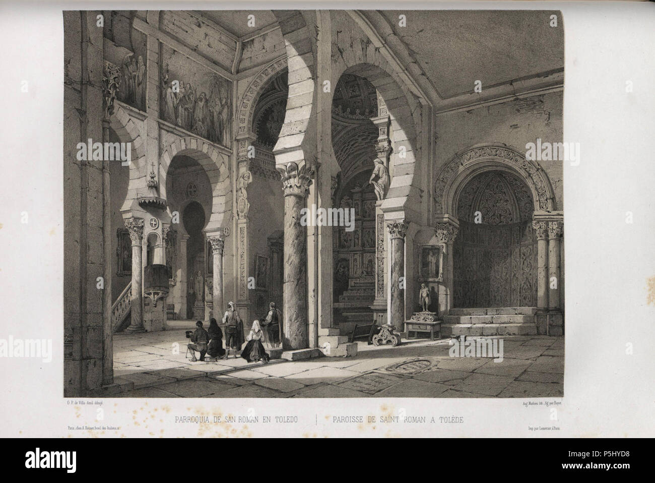 1850, España artística y monumental, vistas y descripción de los sitios y monumentos más notables de españa, vol 3, Parroquia de San Román en Toledo. Stock Photo