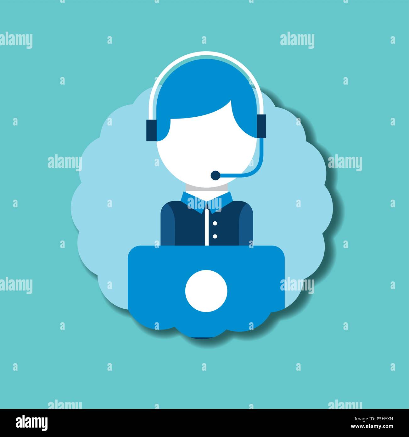 operator headset microphone laptop emblem customer service vector ...
