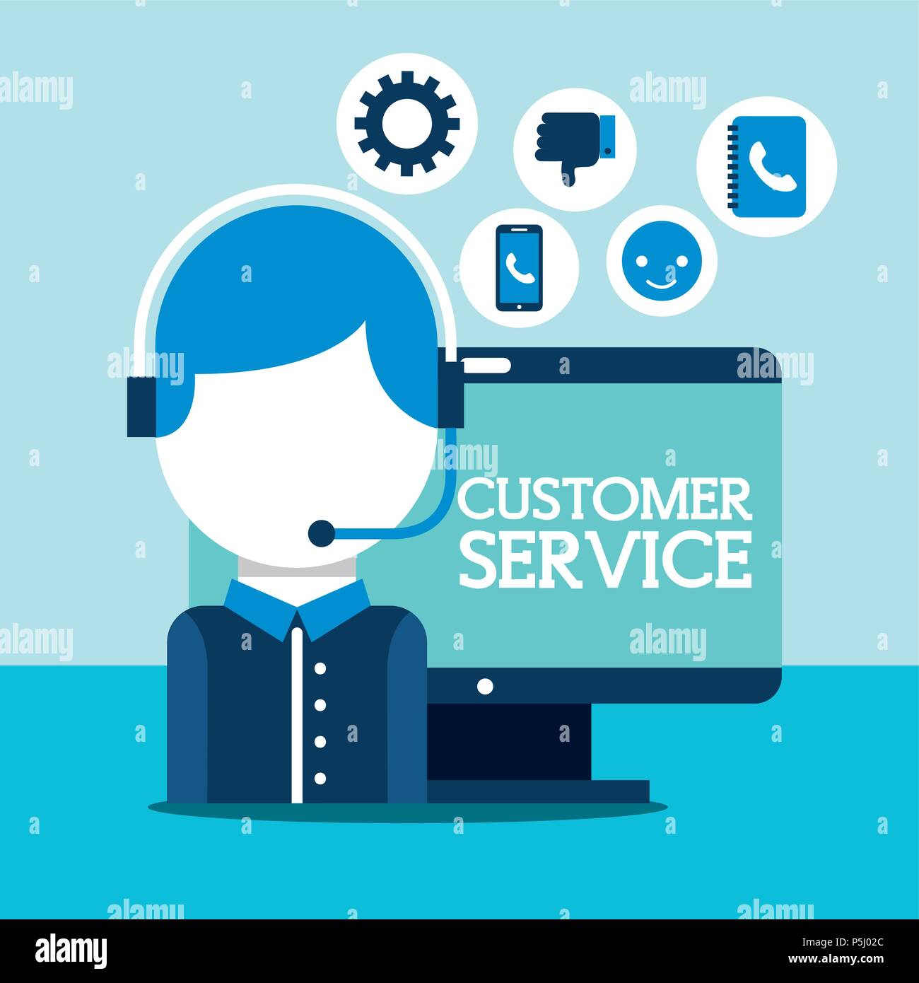 operator with headset computer online customer service vector ...