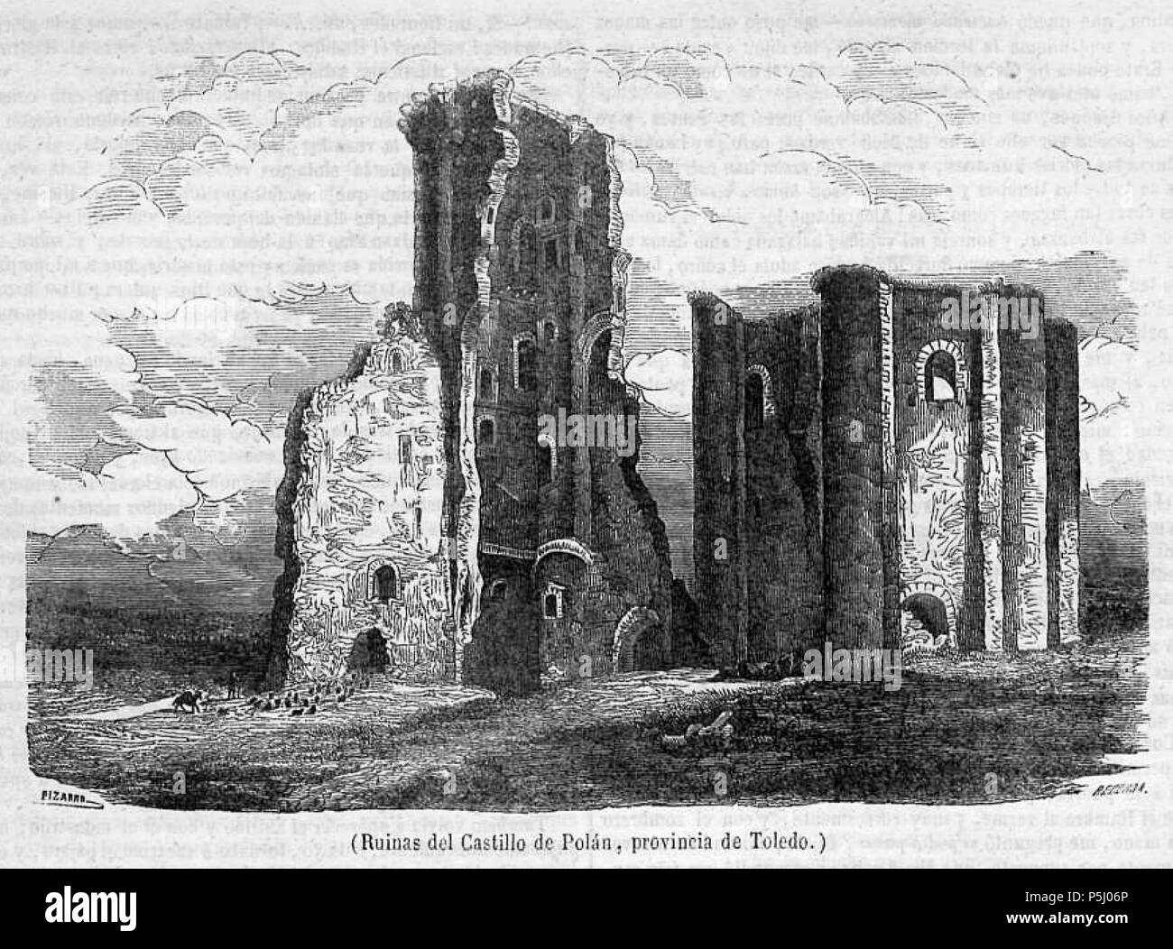 1850-09-29, Semanario Pintoresco Español, Ruinas del castillo de Polán, provincia de Toledo, Pizarro. Stock Photo