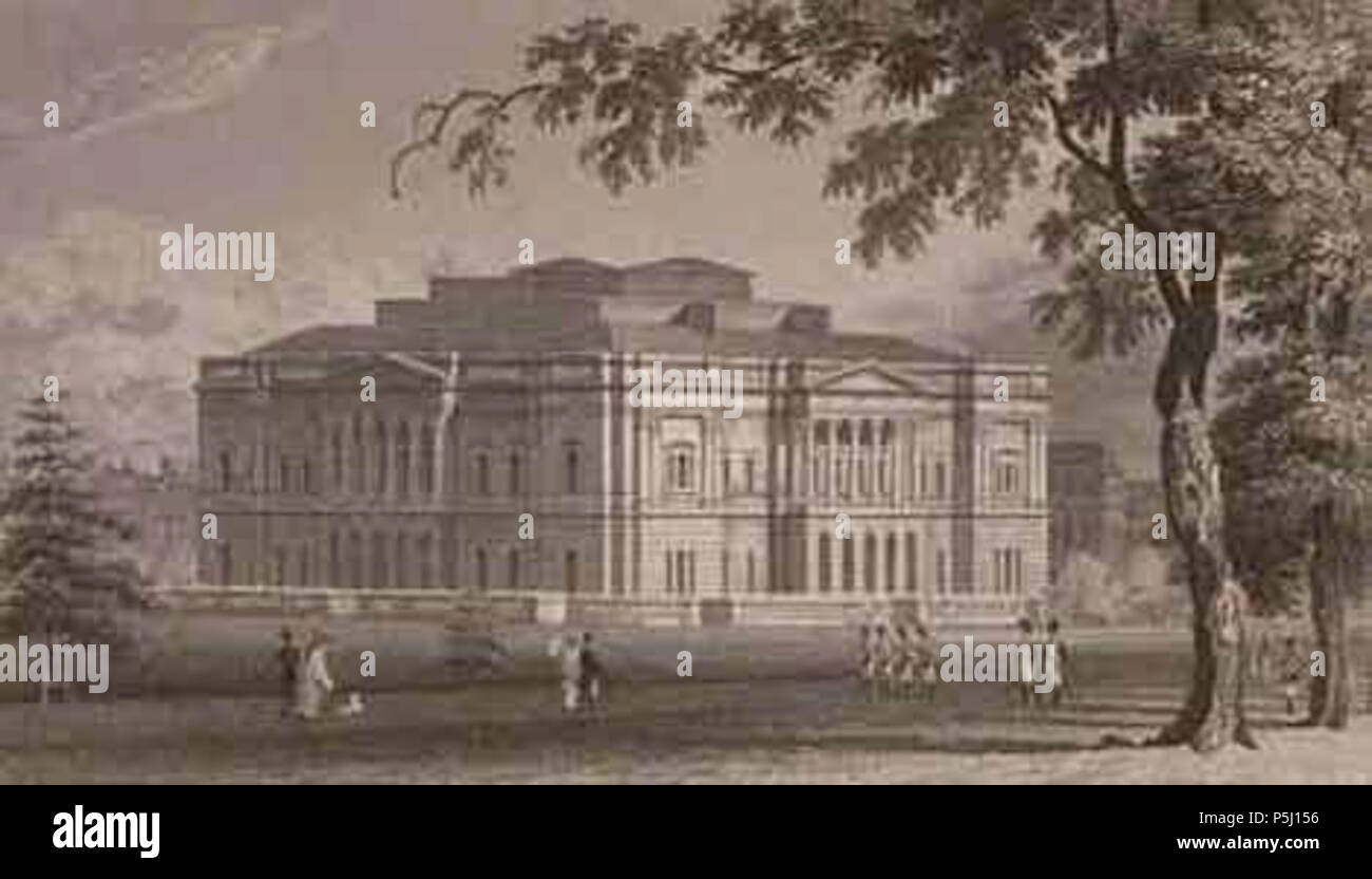 View of the Palace, now erecting in the Green Park, and intended as the residence for the late Duke of York.  English: York House in Pall Mall London in the early 19th century by Samuel Rawle. The house was later purchased by the Marquess of Stafford, who renamed it Stafford House and added another storey. It is now known as Lancaster House. . 1826. N/A 28 York House by Samuel Rawle edited Stock Photo