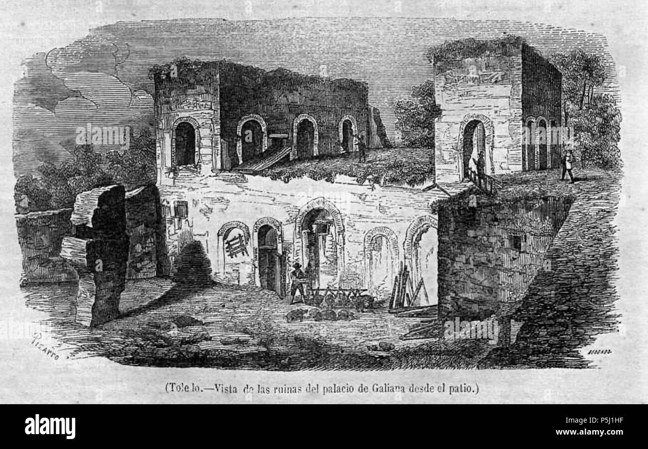 1851-05-11, Semanario Pintoresco Español, Toledo, Vista de las ruinas del palacio de Galiana desde el patio, Pizarro. Stock Photo