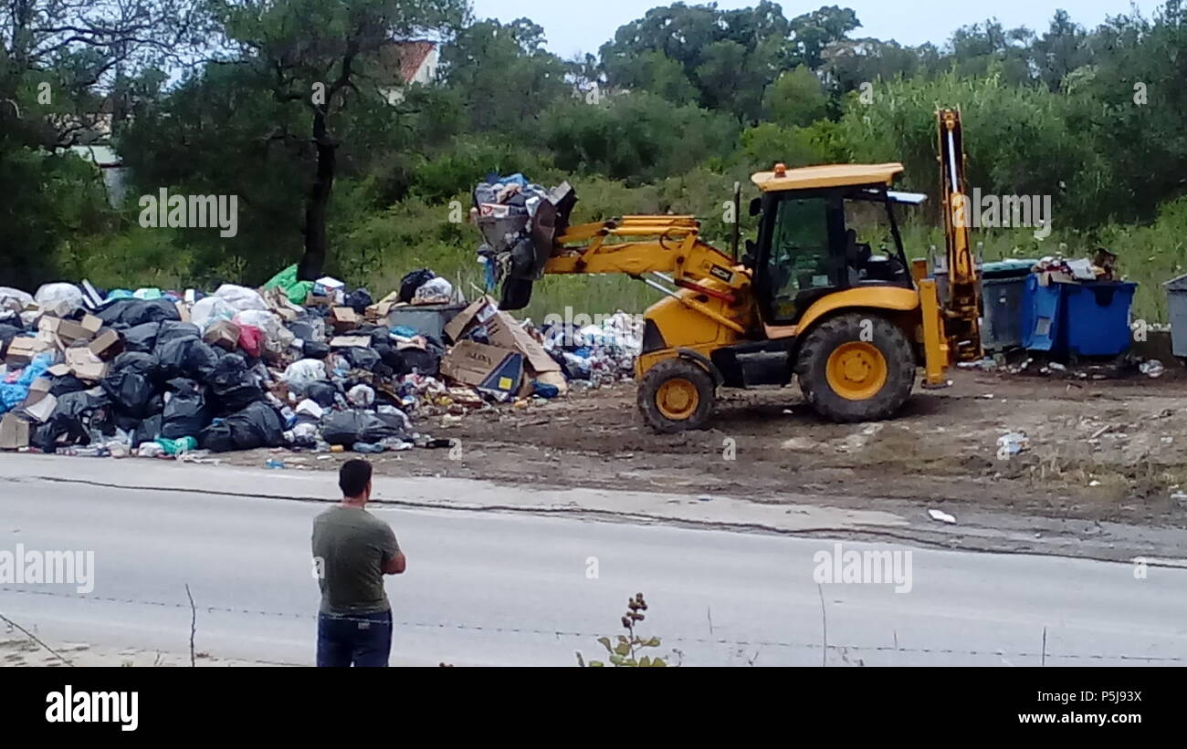 Roda, Corfu. 27th Jun, 2018. Massive clear up under way in Roda, Corfu after temporary solution found to landfill waste refuse crisis Credit: AMANDA YOUNG/Alamy Live News Stock Photo