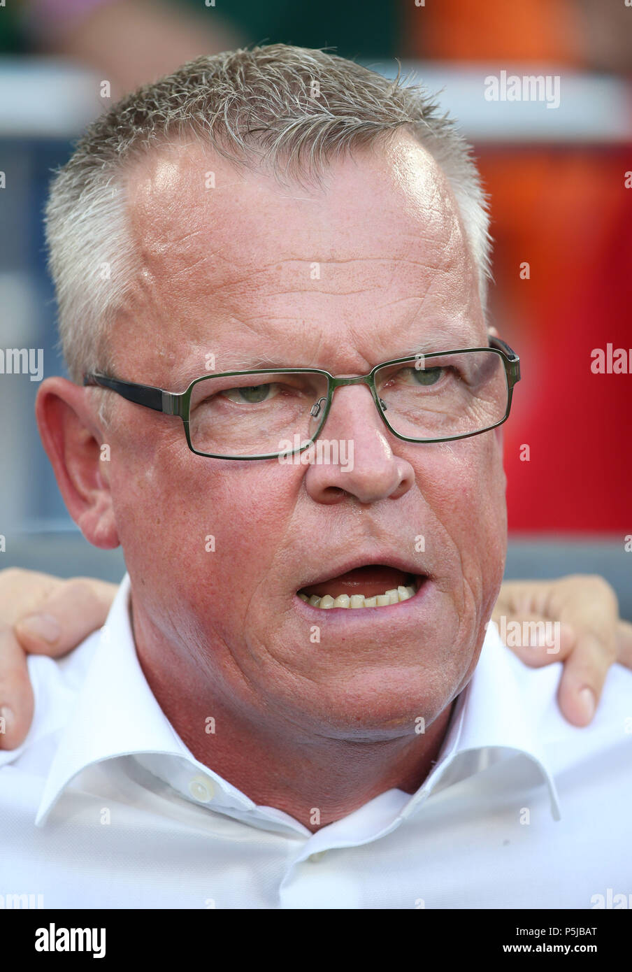 Yekaterinburg, Russia. 27th June, 2018. Head coach Janne Andersson of Sweden is seen prior to the 2018 FIFA World Cup Group F match between Mexico and Sweden in Yekaterinburg, Russia, June 27, 2018. Credit: Li Ming/Xinhua/Alamy Live News Stock Photo