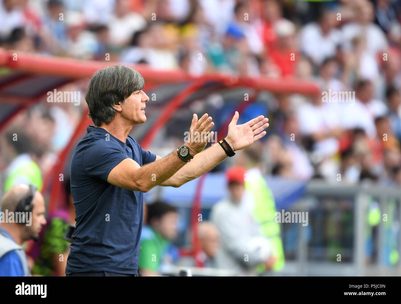 (180627) -- KAZAN, June 27, 2018 (Xinhua) -- Germany's head coach Joachim Loew reacts during the 2018 FIFA World Cup Group F match between Germany and South Korea in Kazan, Russia, June 27, 2018. (Xinhua/Li Ga) Stock Photo