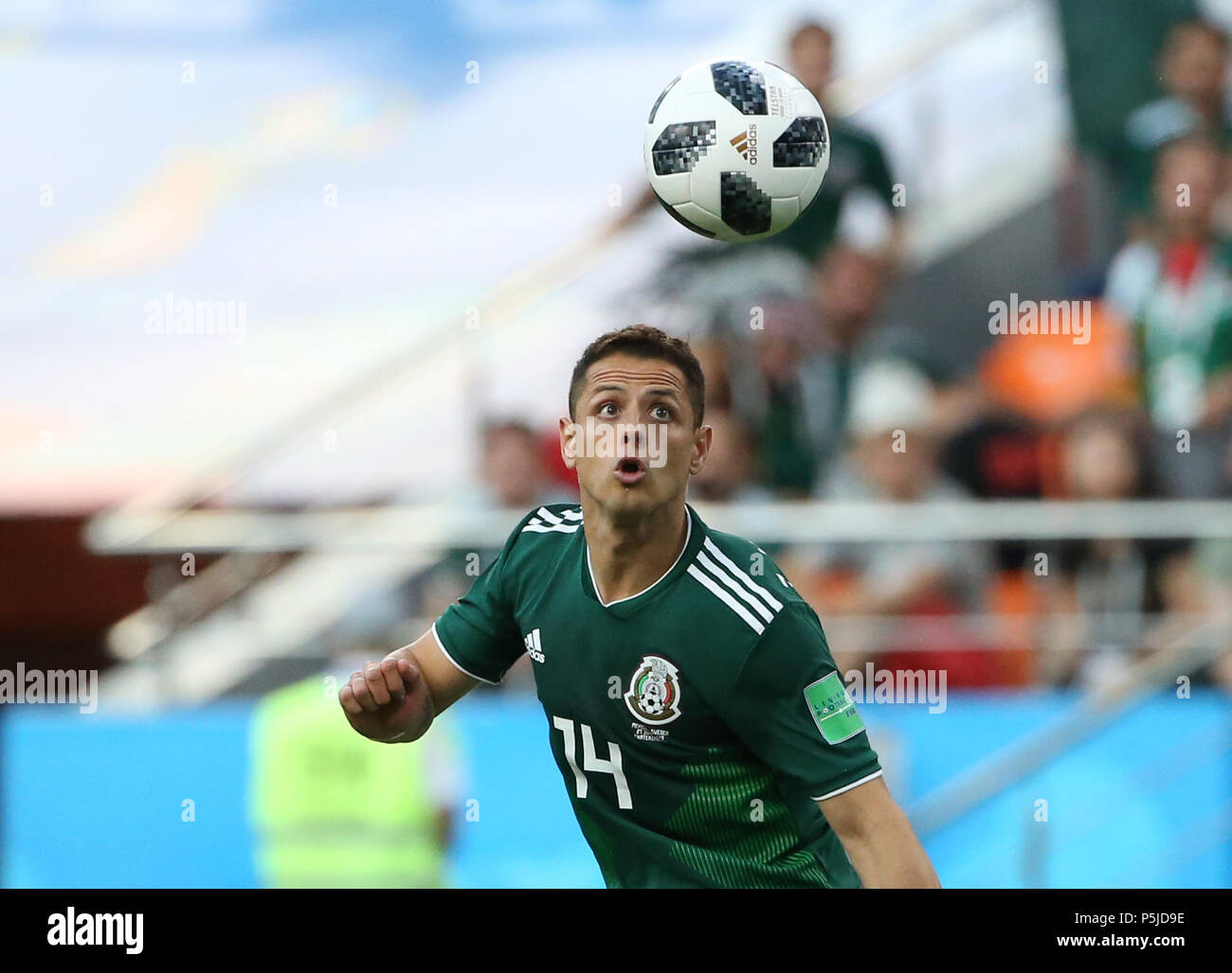 Yekaterinburg, Russia. 27th June, 2018. Javier Hernandez of Mexico competes during the 2018 FIFA World Cup Group F match between Mexico and Sweden in Yekaterinburg, Russia, June 27, 2018. Credit: Li Ming/Xinhua/Alamy Live News Stock Photo